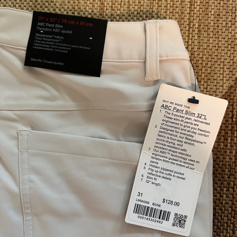 Lululemon ABC Pant Slim 31W x 32L - Bone
